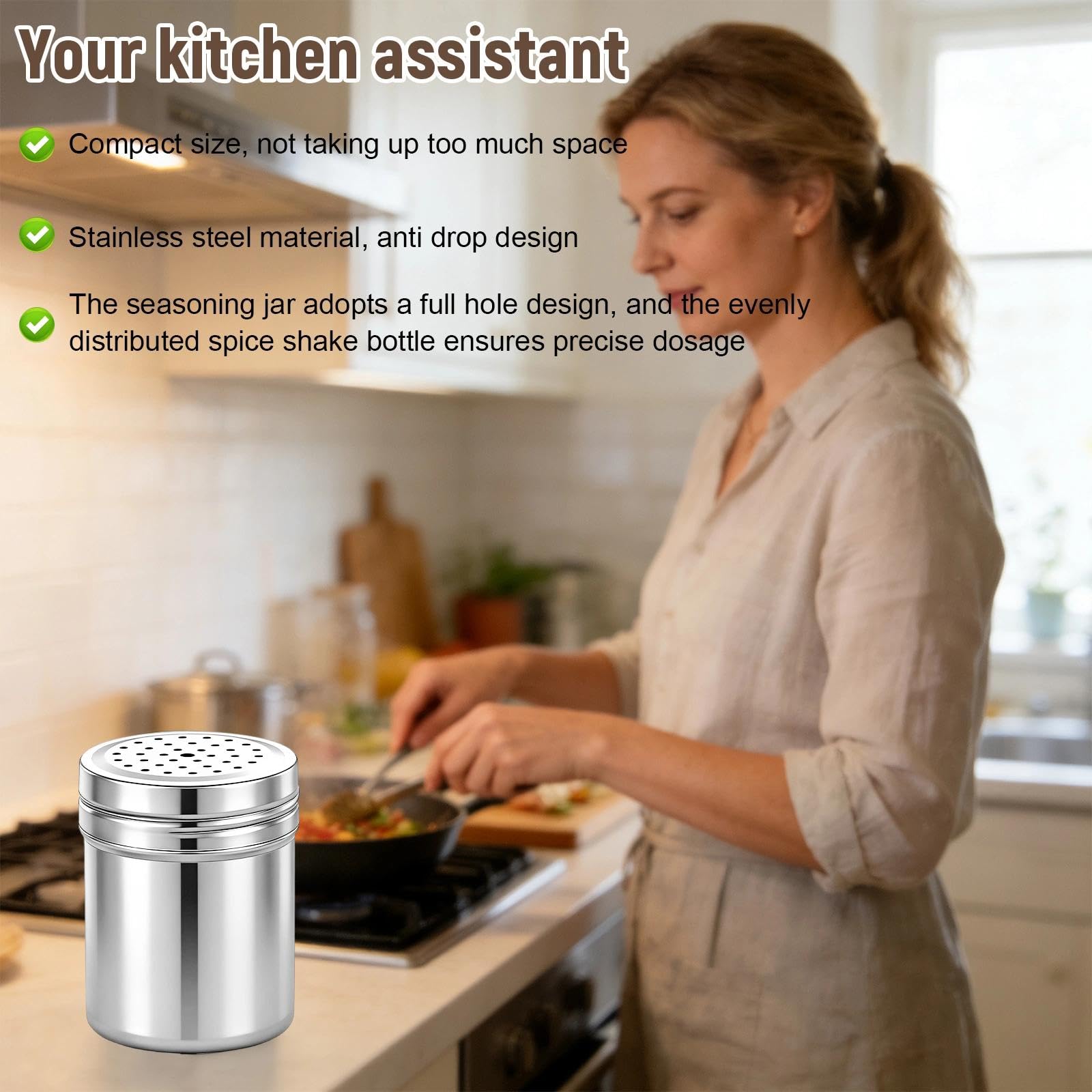 2 Pièces Distributeur D'assaisonnement Polyvalent, Grand Saupoudreuse à Epices, Argent Bouteille D'assaisonnement en Acier Inoxydable,Conception à Trous Complets, pour Sel, Cannelle, Paprika
