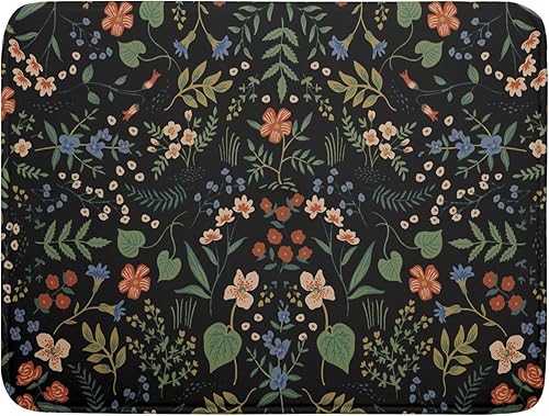Tapete de secado de platos de flores negras para encimera de cocina, 18 x 24 pulgadas, almohadilla de secado de microfibra reversible absorbente,