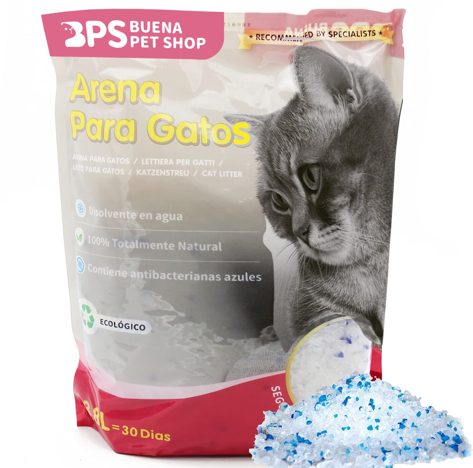 BPS 3.8 L Arena de Sílice para Gatos Arena Blanco Fresco Mascotas Cat Litter 4 Tamaños 3.8L/7.6L/15.2L/30.4L para Elegir (3.8 L) BPS-3200