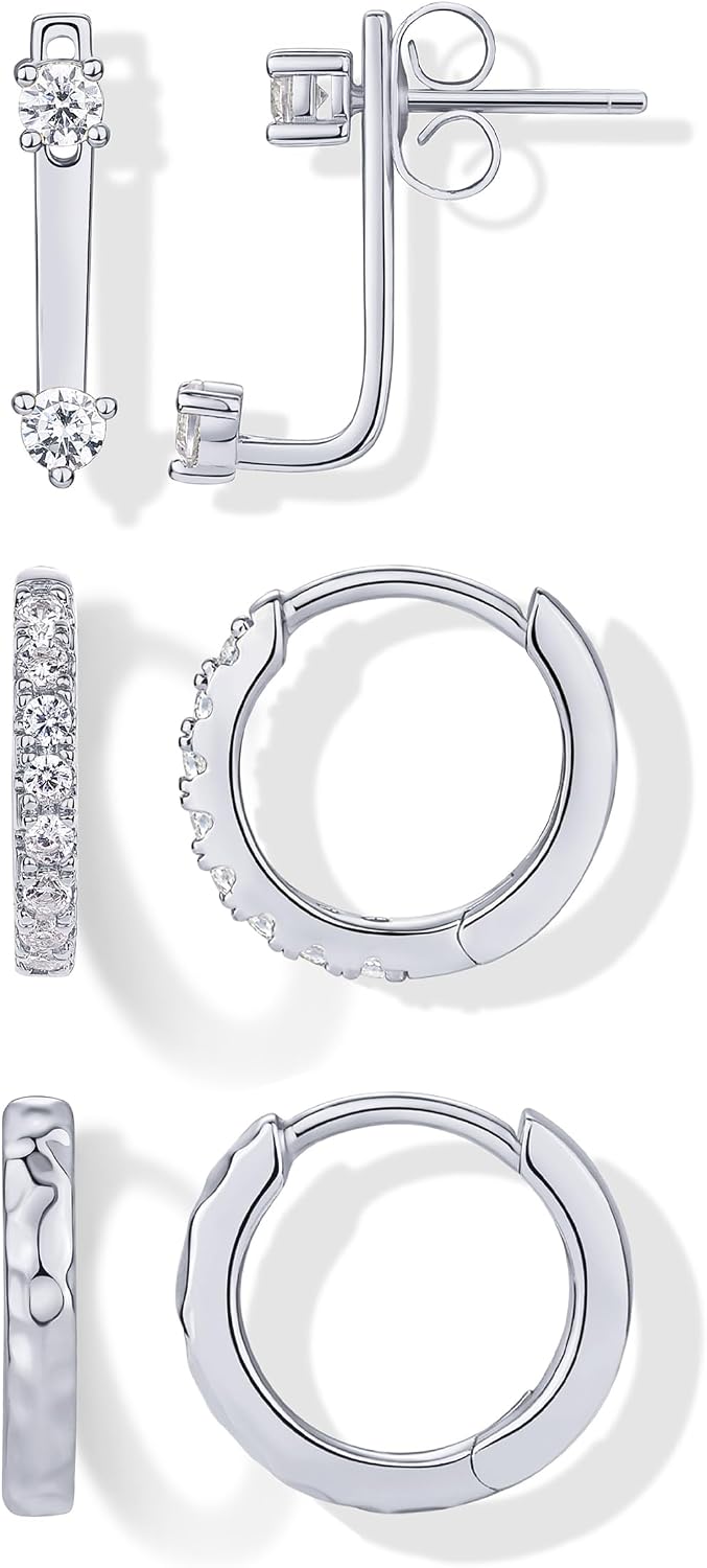 PAVOI Pack of 3 Huggie Earrings for Women, 14K Gold Plated Earring Stacks