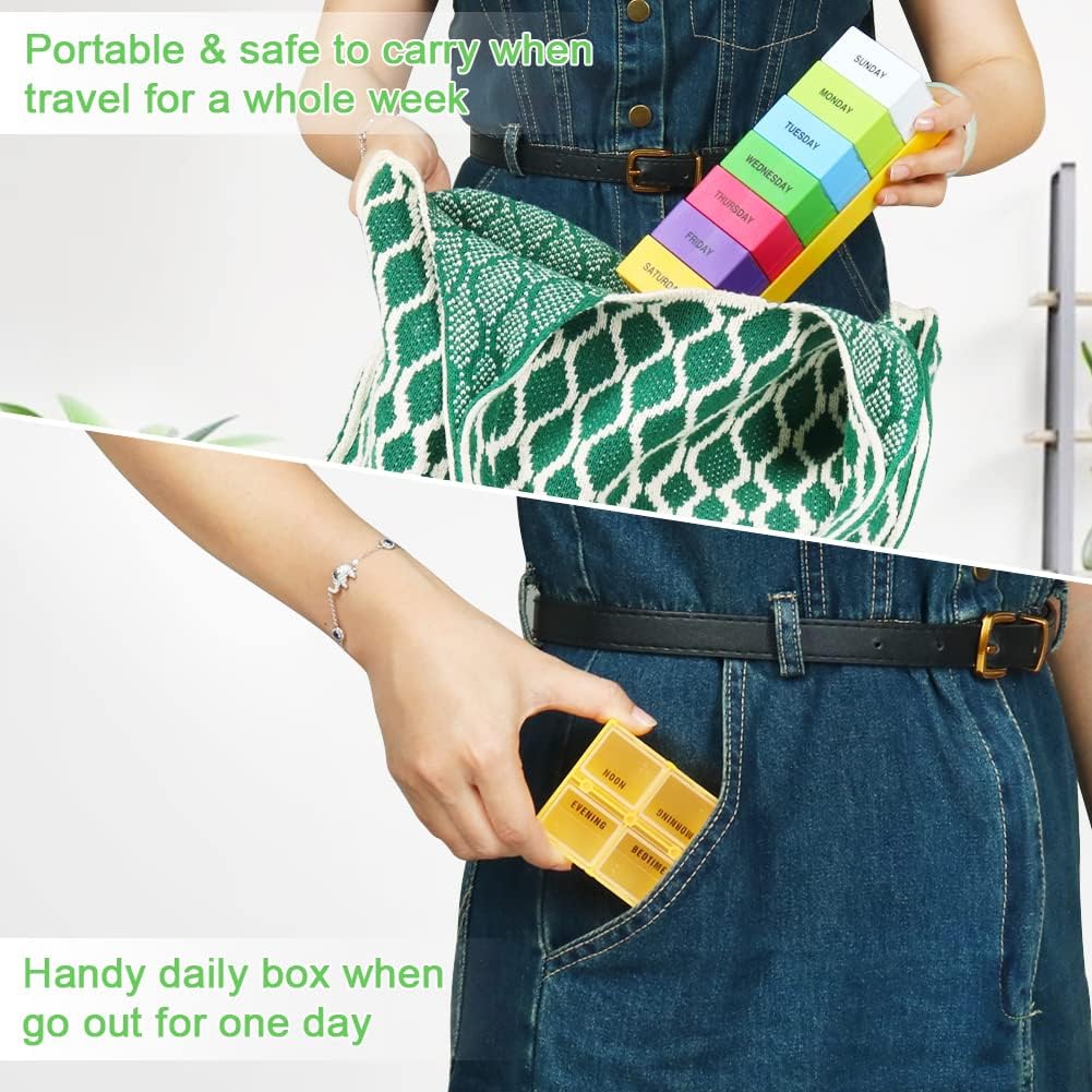 HRX Package Weekly Deep Capacity Pill Tray Organizer,7 Day Large Pill Box Dispenser 4 Times a Day, AM/PM Pop-Out Pill Planner