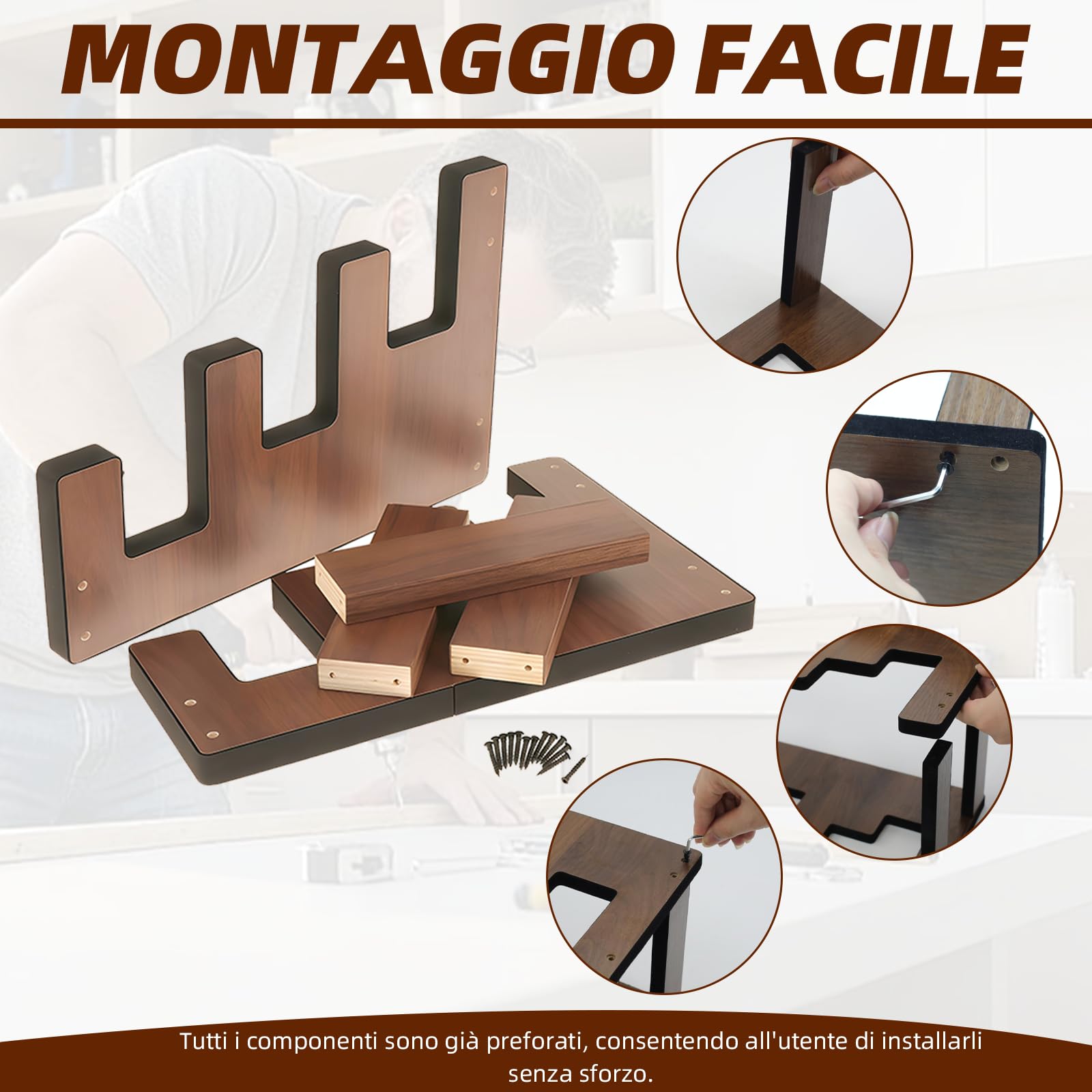 Supporto per chitarra in legno per 2 chitarre elettriche + 1 acustica | Legno massello, livelli scalati, ampia rientranza per chitarra acustica, imbottitura, antiscivolo, risparmio spazio