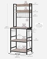 Vista 26 de VASAGLE Hutch - Estante para panaderos con toma de corriente, soporte para microondas de 14 ganchos, barra de café ajustable con panel de alambre