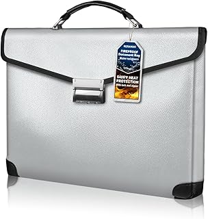 Fireproof Document Bag 14.5"X11"X2.5" Fireproof Money Bag for Cash With Lock and Zipper,Fire&Waterproof Storage Organizer Pouch for Valuables,Legal Document,Laptop,Passport,(Silver)