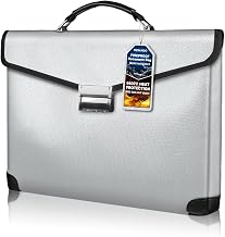 Fireproof Document Bag 14.5"X11"X2.5" Fireproof Money Bag for Cash With Lock and Zipper,Fire&Waterproof Storage Organizer Pouch for Valuables,Legal Document,Laptop,Passport,(Silver)