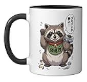 Japanese Anime Raccoon Manga Otaku Streetwear Garbage Ceramic Mug, Black/White