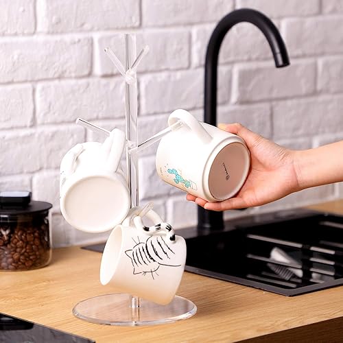 Vista 10 de Patelai Soporte acrílico de 14 pulgadas para taza de café con 6 ganchos extraíbles (acrílico, negro)