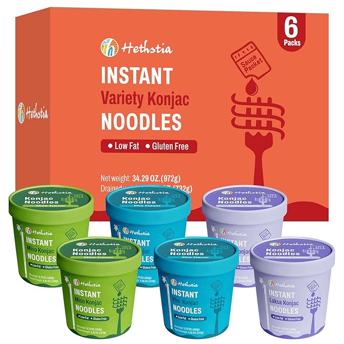 Hethstia Konjac Noodles Cup, Variedad de Fideos Konjac, 16 Paq miniatura 3