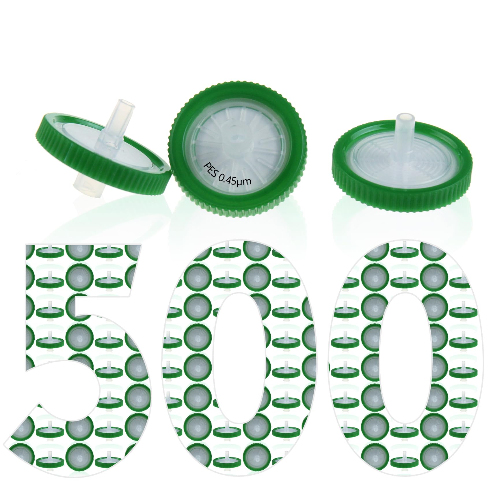 500 filtros de jeringa, membrana PES de 25 mm de diámetro, 0,45 μm, tamaño de poro, HPLC y GC, filtración de laboratorio de alto rendimiento para Biomed Scientific