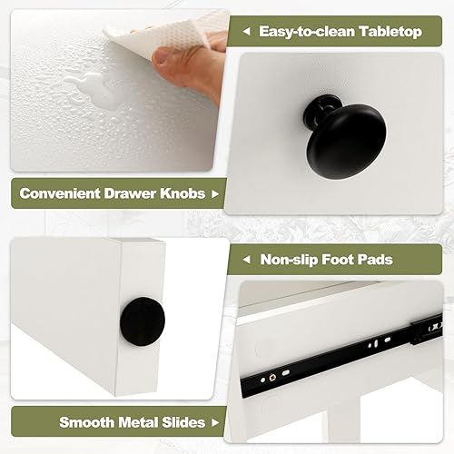 Miniatura 8 de Giantex White Desk with Drawers & Hutch, Home Office Desk with Charging Station, 5 Storage Cubbies, Makeup Vanity Table, Modern Study Writing Desk,