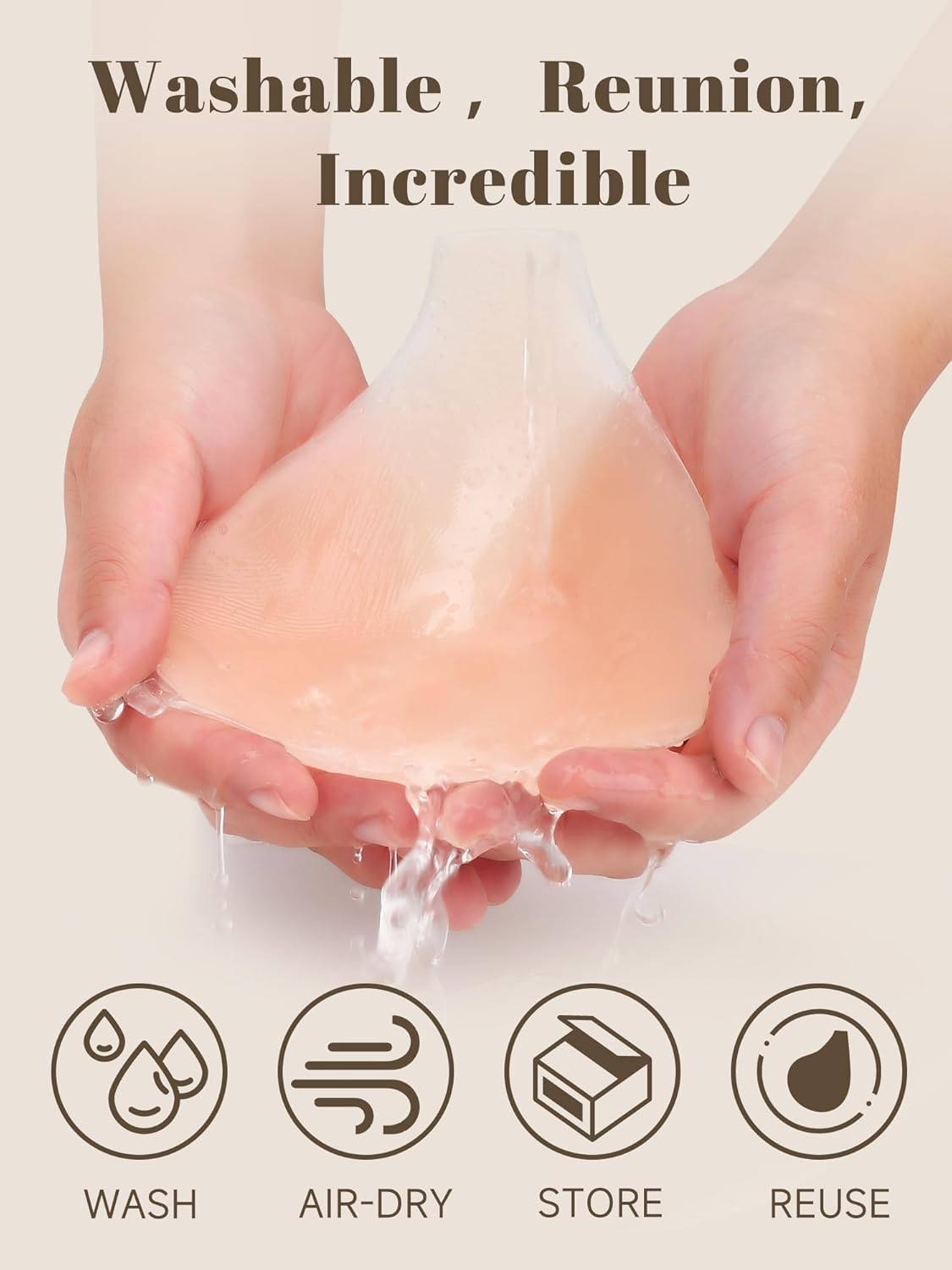 Sticky Bras for Women Push Up 2 Pairs Adhesive Bra Lift Invisible Silicone Backless Strapless Bra with 2PCS Nipple Covers Brown - Image 4