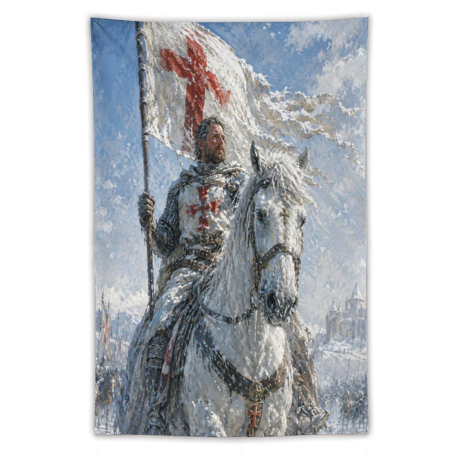 H3B8U2Y5 Crusader Knight Wall Tapestry, Medieval Illustration, Backdrop