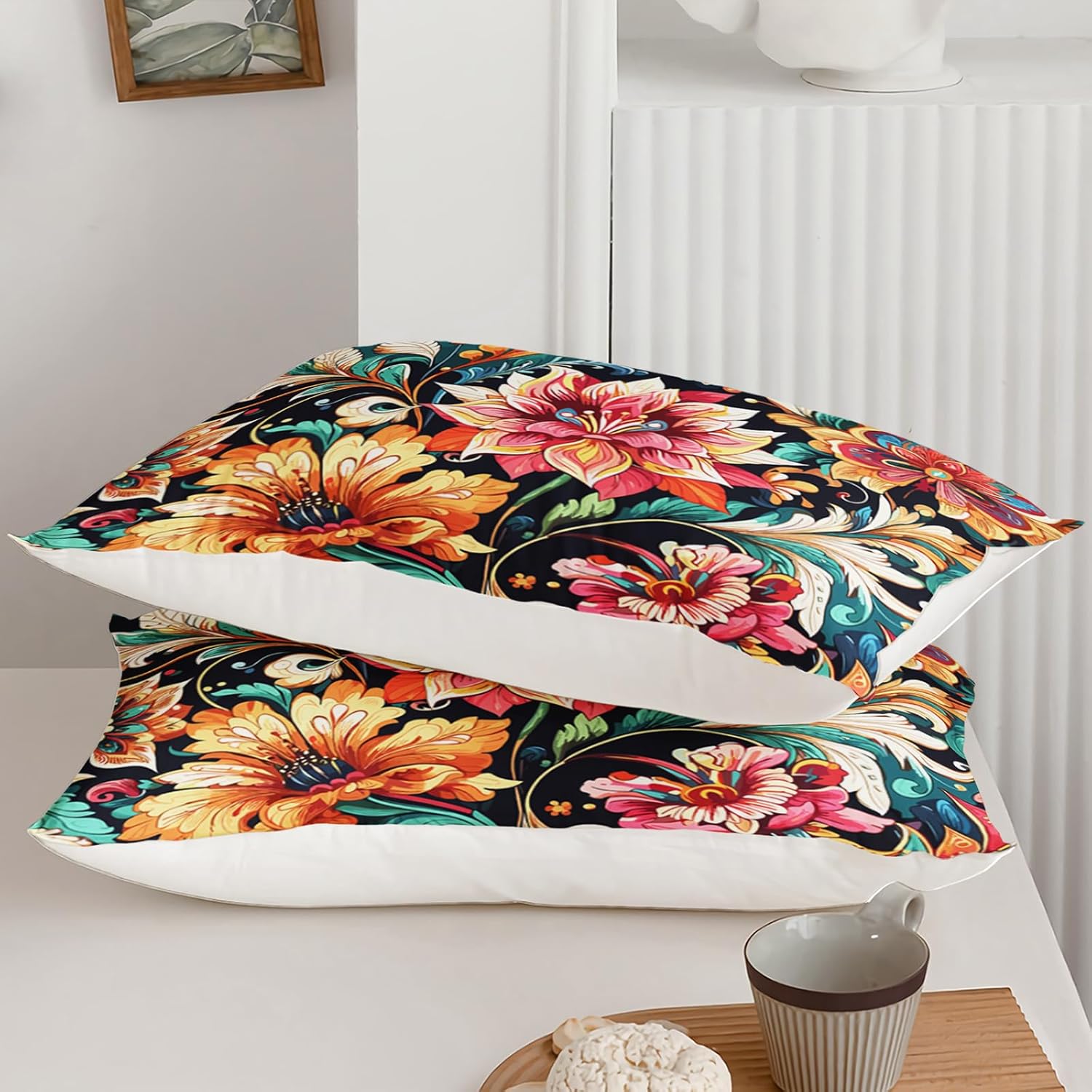 Pink Rose Comforter Set Queen Size, 3-Piece Romantic Rose Floral Bedding Set for Women Girls Room Decor, Orange Flower Lightweight with 2 Pillowcases for All Seasons.