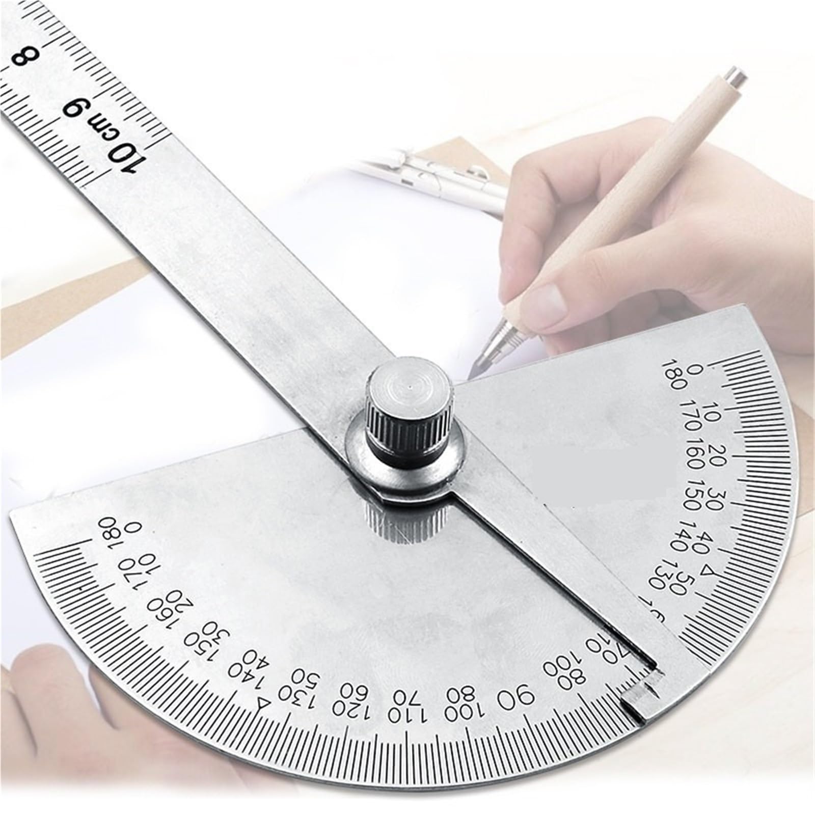 Rapporteur d'angle, Règle de mesure rotative à tête ronde en acier inoxydable, rapporteur à 180 degrés, outil de machiniste, règle d'artisan de 10cm