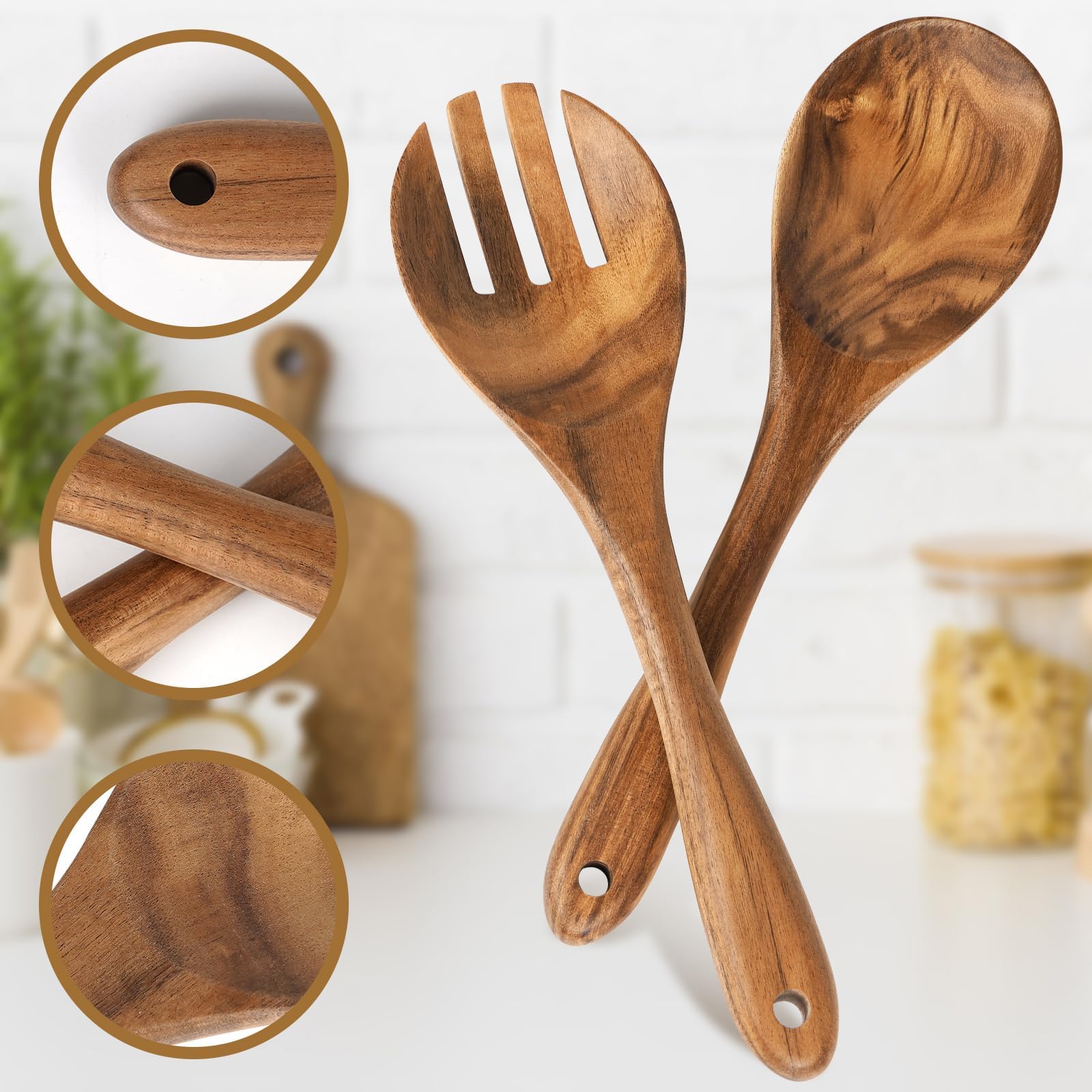 MYRAINBOW Wooden Salad Servers - Set of 2 -3