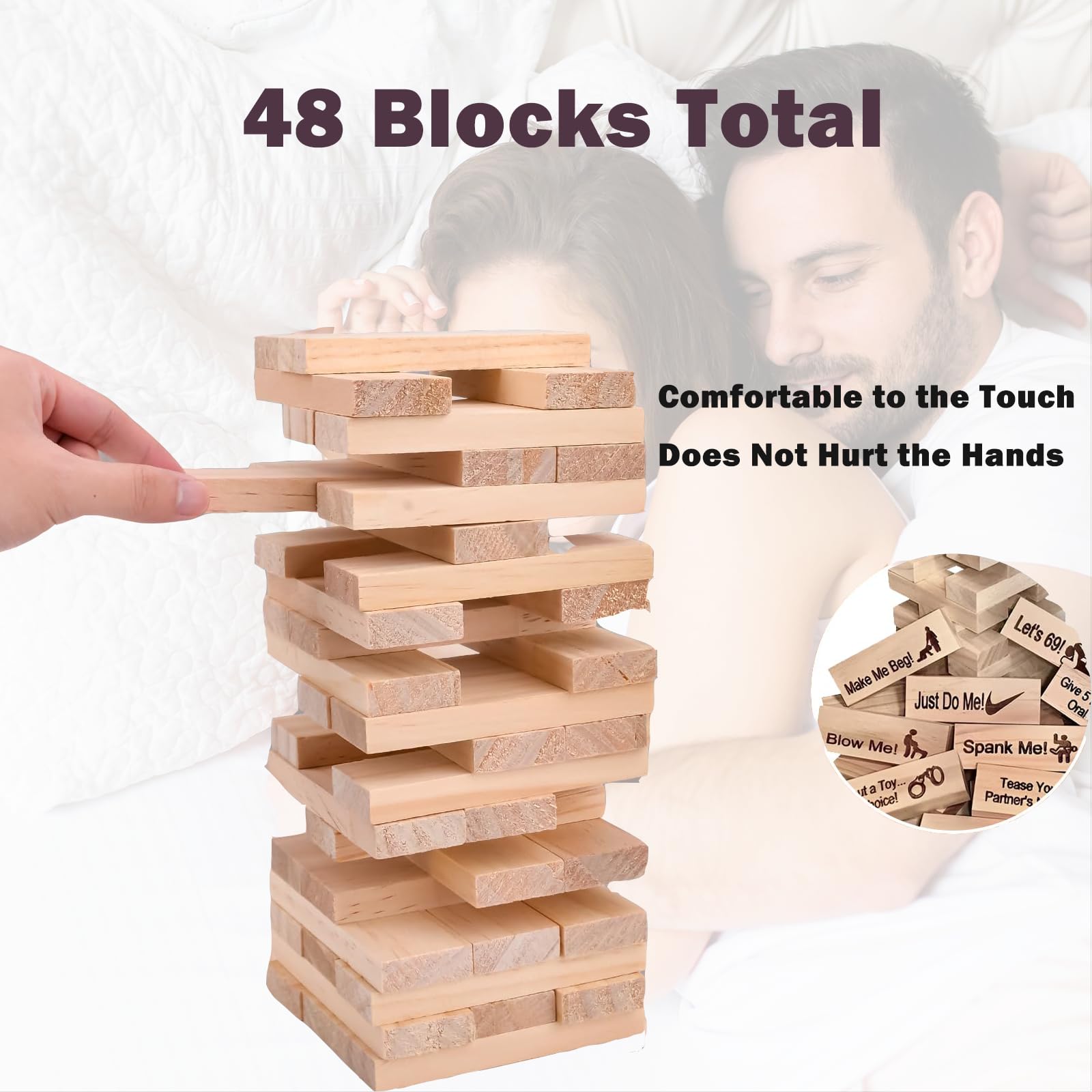 chiquieray 48Pcs Super Naughty Block Tower Game,Stacking Wooden Block Game for Couples,Lust Tower, Fun Date Night Activities - Image 2