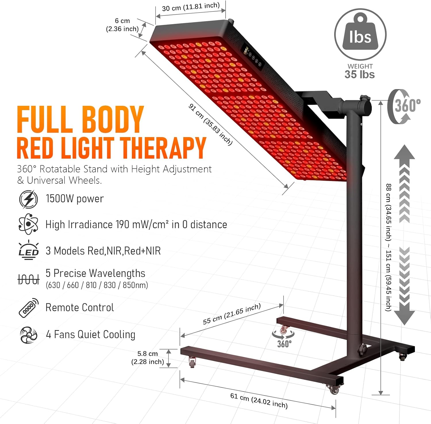 Red Light Therapy for Body and Face, 300LEDs for Home Use,630nm 660nm 810 nm 830nm 850nm Near Infrared Light Panel with Adjusteble Stand and Timer (Black)