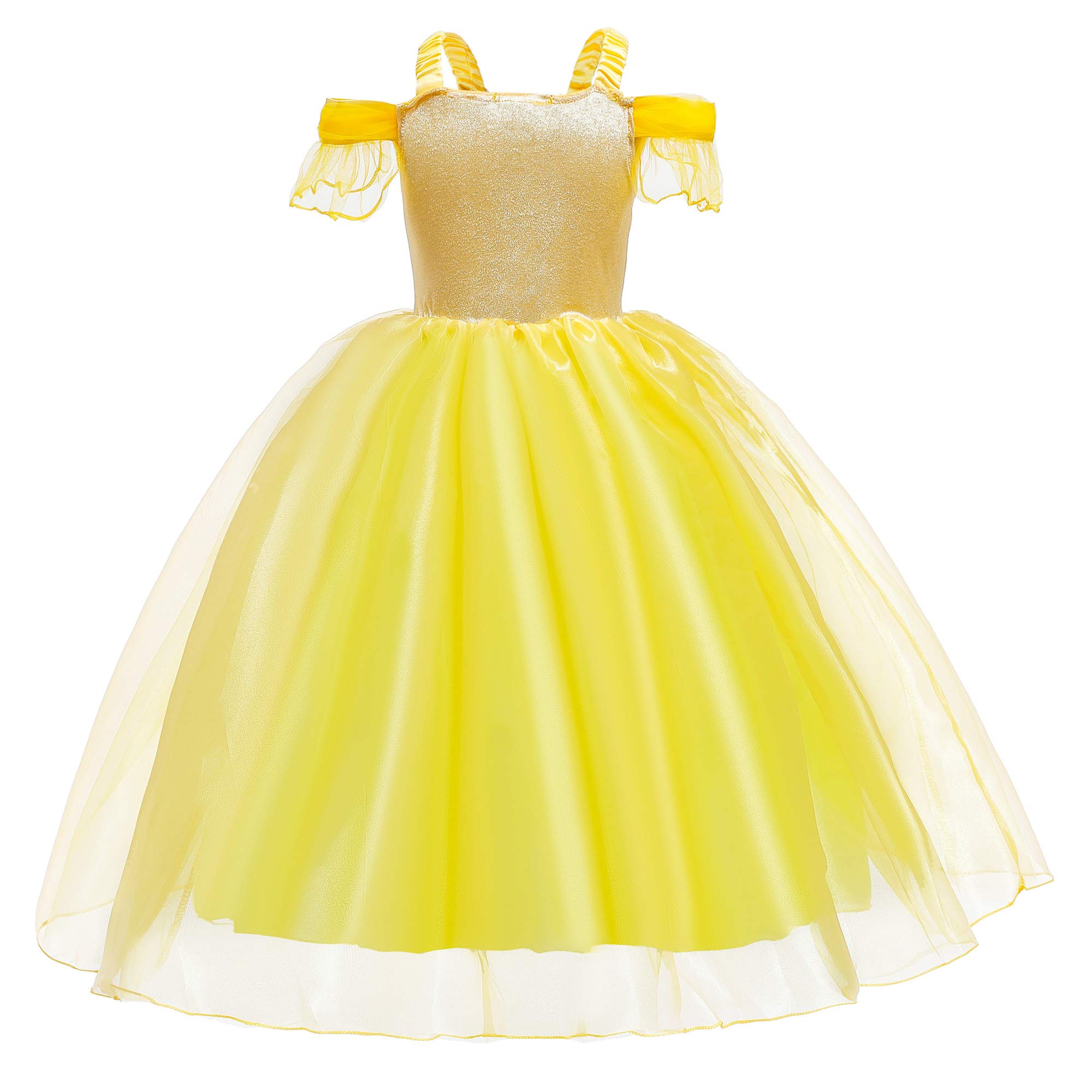 BanKids Vestido de princesa Rapunzel, Ropa de cuento de hadas Fiesta de rol Accesorios para el cabello largo Ropa de niña 3-10 años