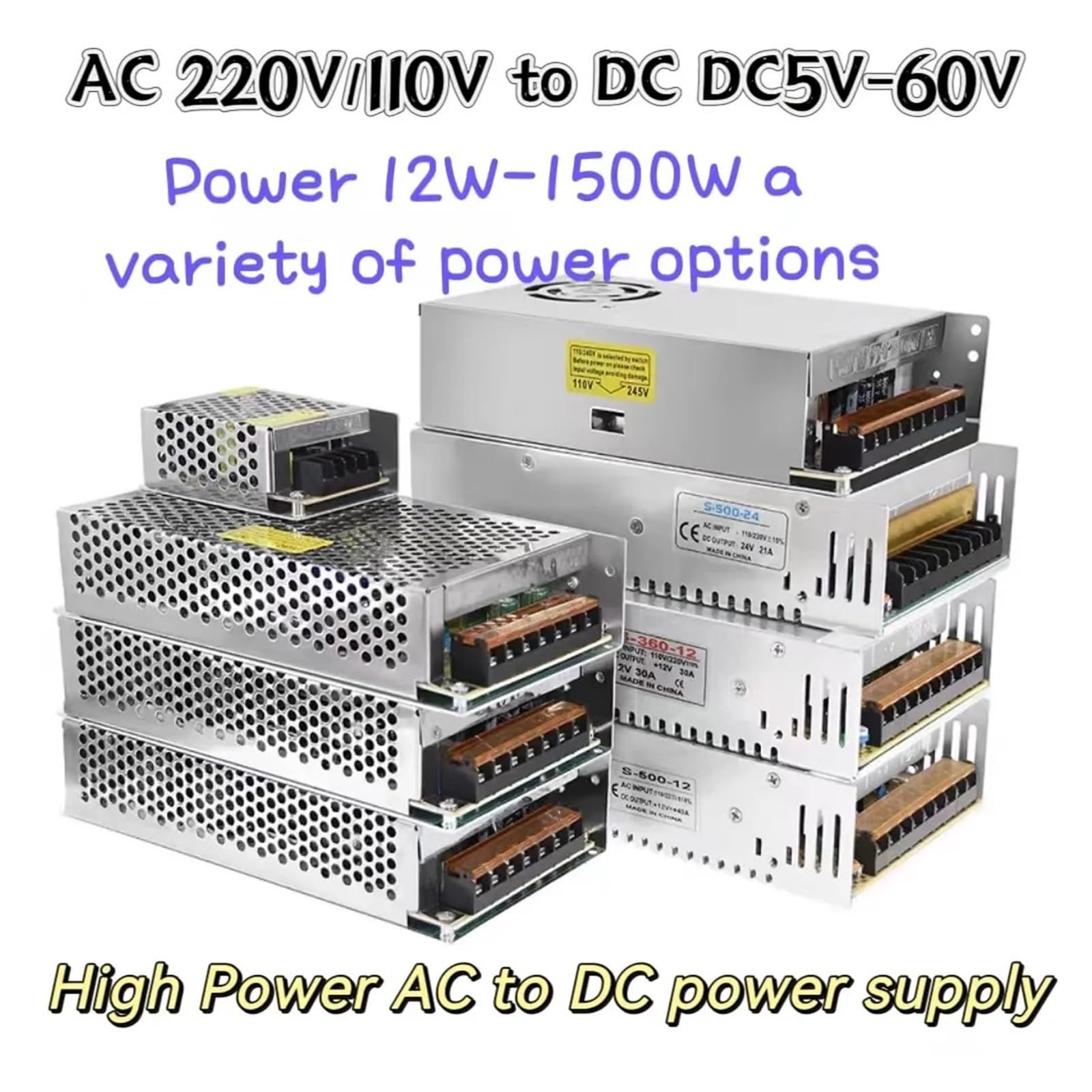Zmienny zasilacz DC AC 220 do 48V24V12V5V Adapter zasilacza impulsowego Transformator dużej mocy 5A10A20A z zabezpieczeniem przed zwarciem (kolor: 1200 W, rozmiar: 13,8 V)