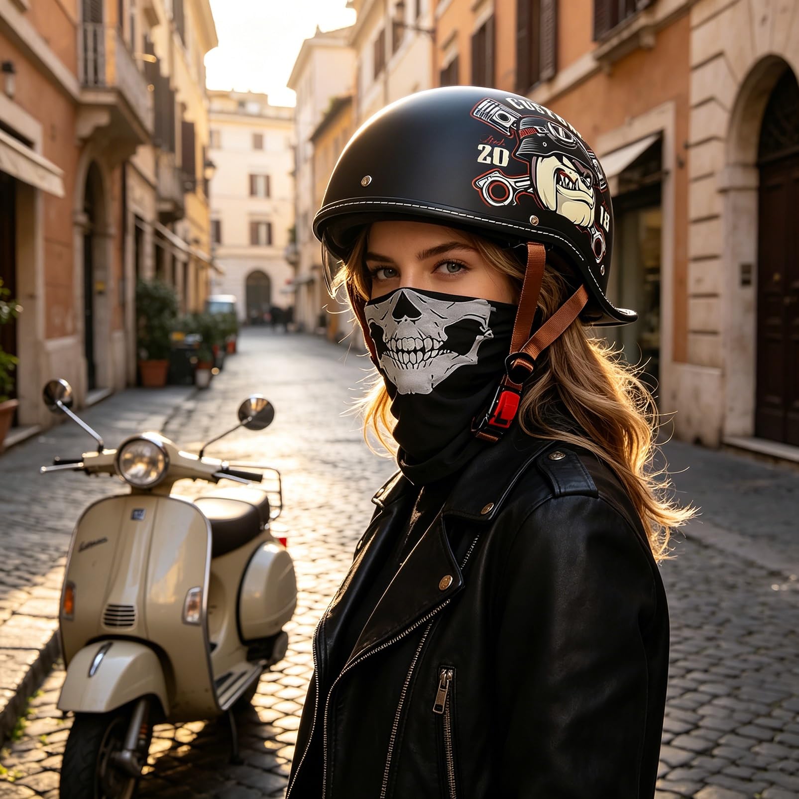 Kask Motocyklowy Jet z Homologacją ECE R22.06 i DOT, Styl Retro Niemiecki Ultra-Lekki z Blendą Przeciwsłoneczną, Legalny na Drogi dla Skutera Mopeda, Maska w Zestawie