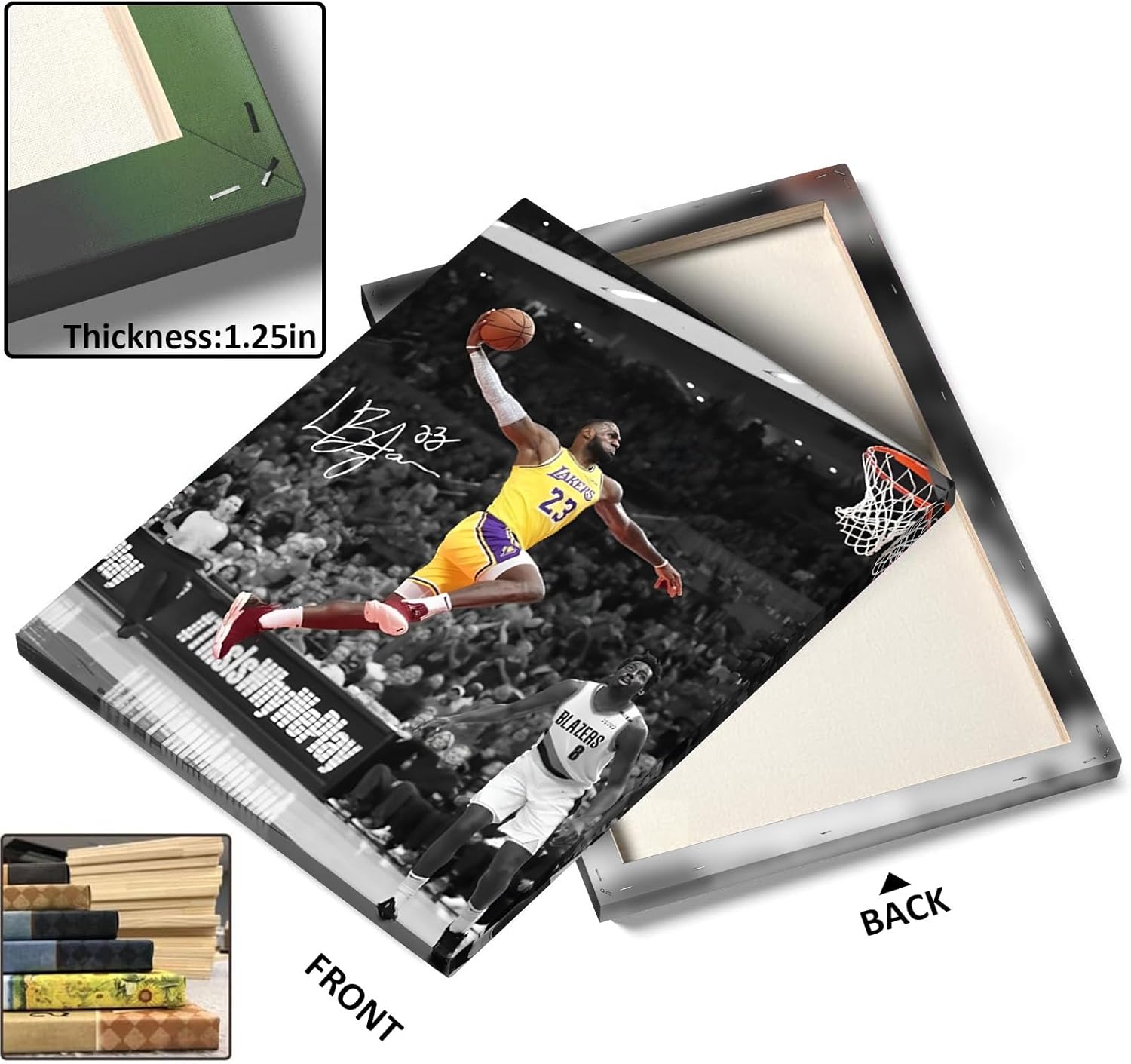 B.B.F MAKE Framed Canvas Wall Art, LeBron James Lakers Print Poster Dynamic Basketball Canvas Inspiring NBA Star Painting Sports Picture Artwork Decoration Wall Decor for Home Office, Framed 16x20inch