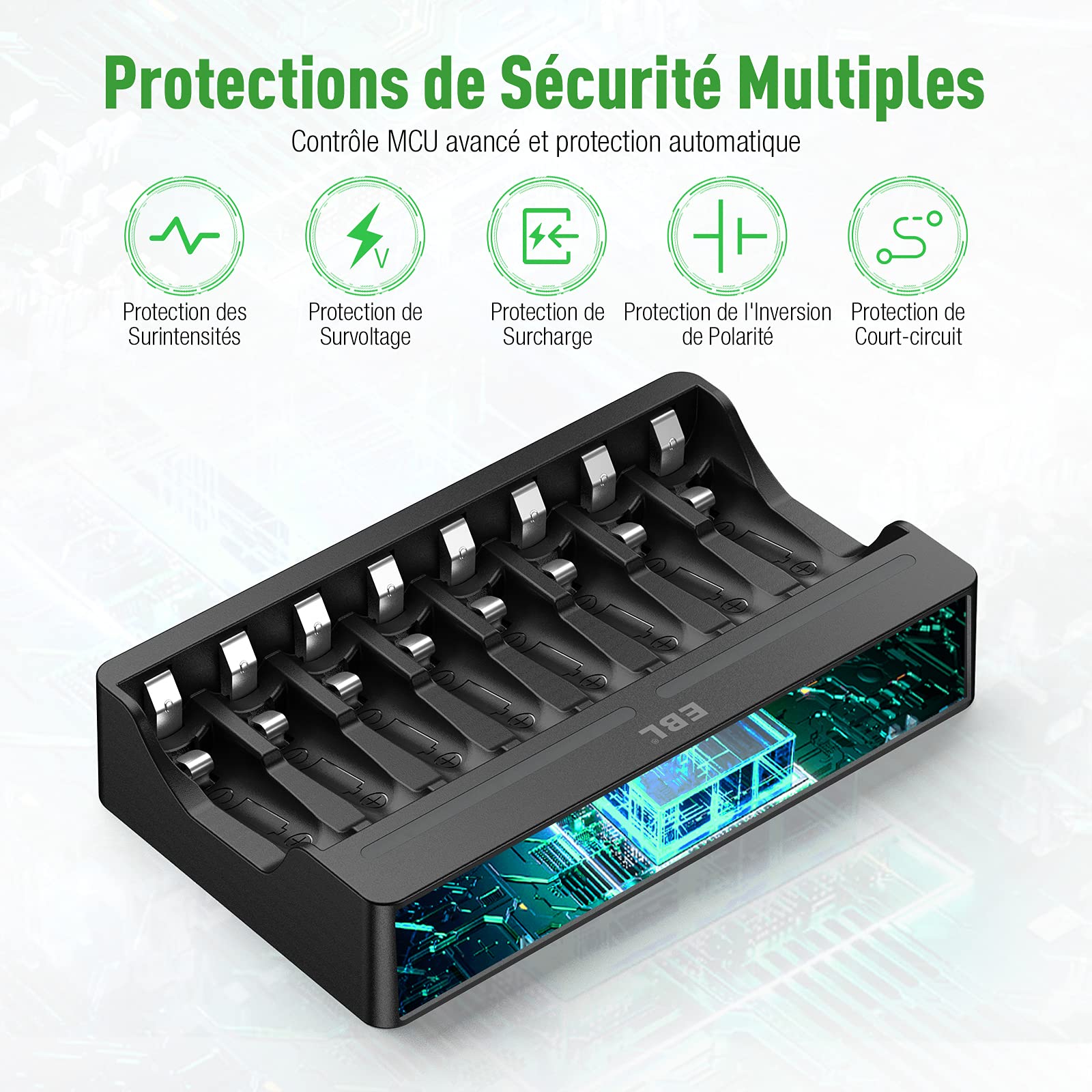 EBL 8PCS Piles Rechargeables AA 1,5V Puissants, avec Chargeur de Piles