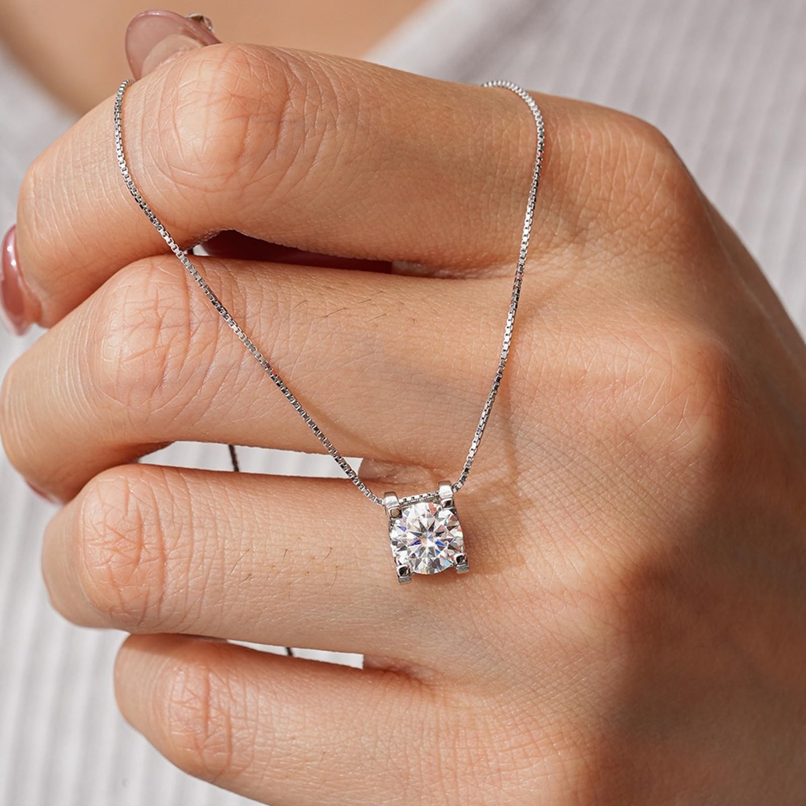 Collares minimalistas de oro blanco y platino para mujer, collar minimalista de 4 puntas solitario de oro blanco para mujer, moissanita