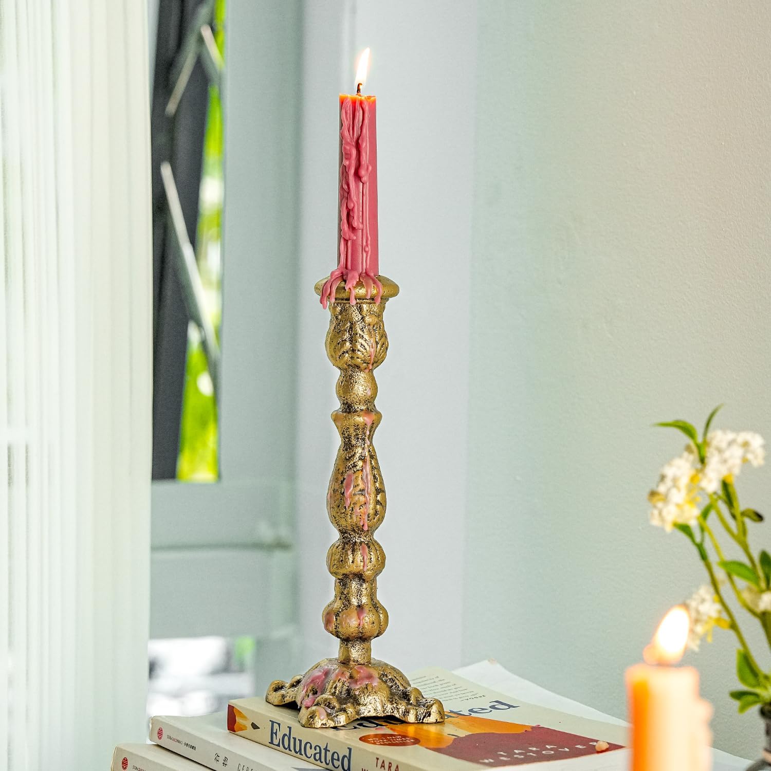 Sungmor Vintage Gold Cast Iron Candle Holder – 8.7" Tall Decorative Rustic Taper Candle Stand – Heavy Antique-Style Candlestick for Table Centerpiece, Fireplace Mantel, or Farmhouse Home Décor - Image 4