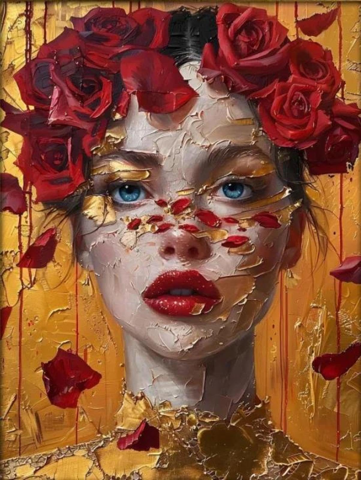 Yocheng Floral Portrait Female Poster Print Abstract Luxury Floral Face Art Canvas Painting Living Room Home Decor 40x50cm No Frame