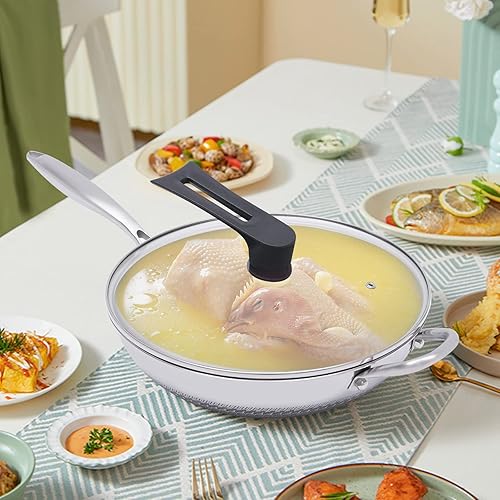 Miniatura 3 de Sartén antiadherente de acero inoxidable con tapa y asa, pantalla de doble cara, sartén de fondo plano de panal, funciona con placas de inducción,