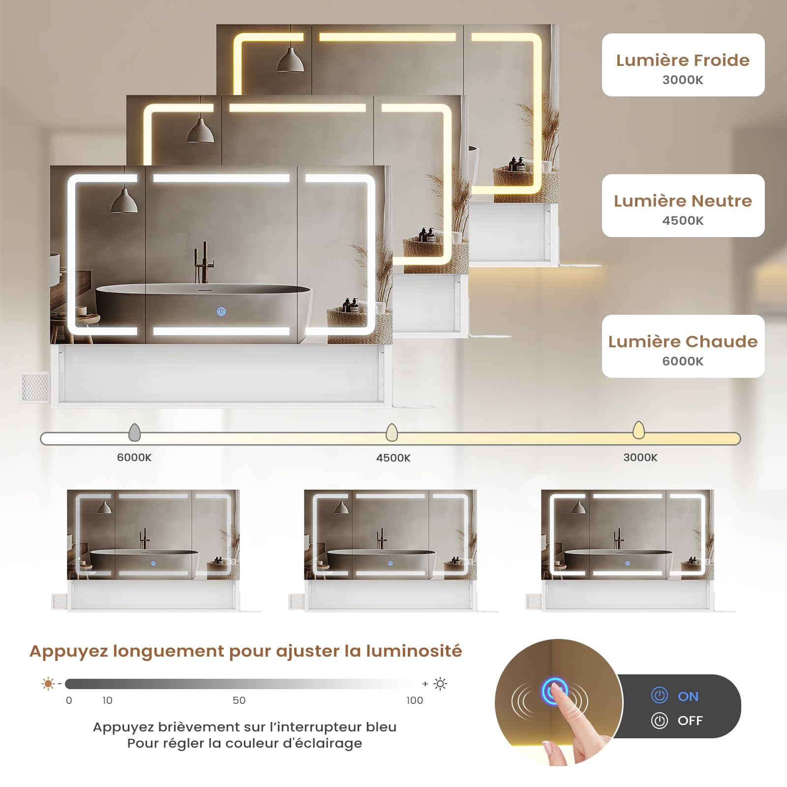Armario Espejo Baño 80x16x60, Espejo de Baño con Luz Led y Estación de Carga, Mueble Baño con Cesta de Almacenamiento y Estante Interior Ajustable, Tres Temperaturas de Color, Control táctil