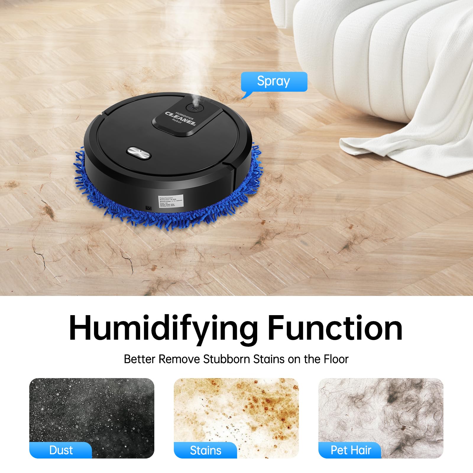 Robot de limpieza inteligente, barredora en seco, 10000 rpm, carga USB, 4 velocidades, superficie de barrido aprox. 60 m² (negro)