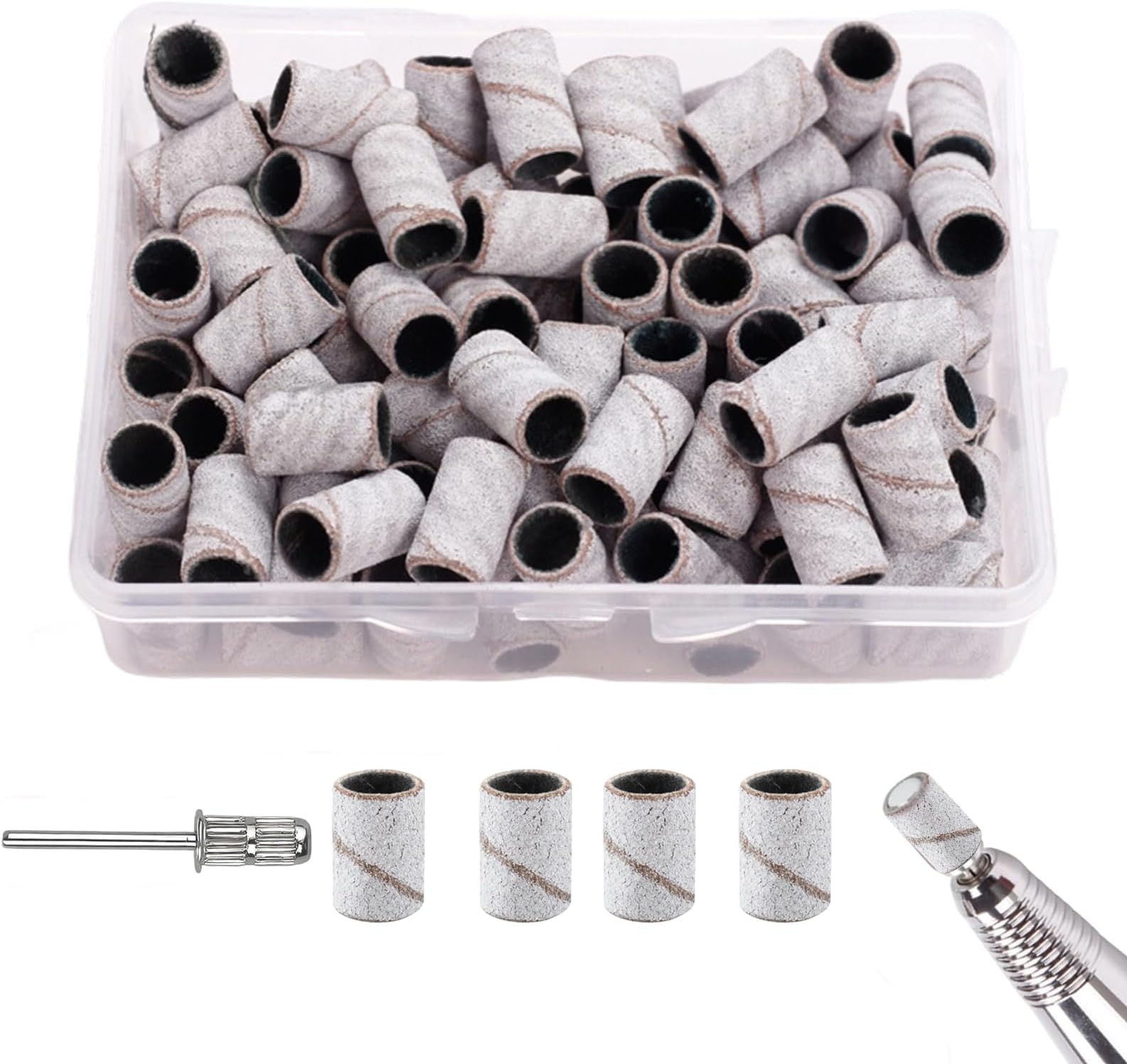 100pcs Nail Drill Sanding Rings - 240pcs Fine Grit Sanding Bands for Pedicure Tools Acrylic Nails Feet Gel Manicure Nail Care Kit Essential (White)