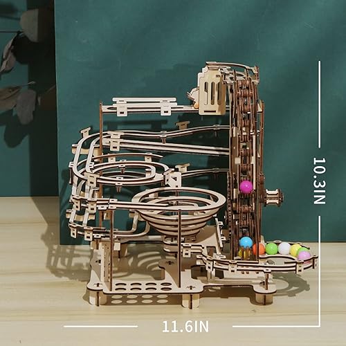 Miniatura 6 de Kit de carrera de mármol de madera, rompecabezas 3D, bolas de colores de madera, polipasto escalonado con mecanismo de elevación de 3 escalones,
