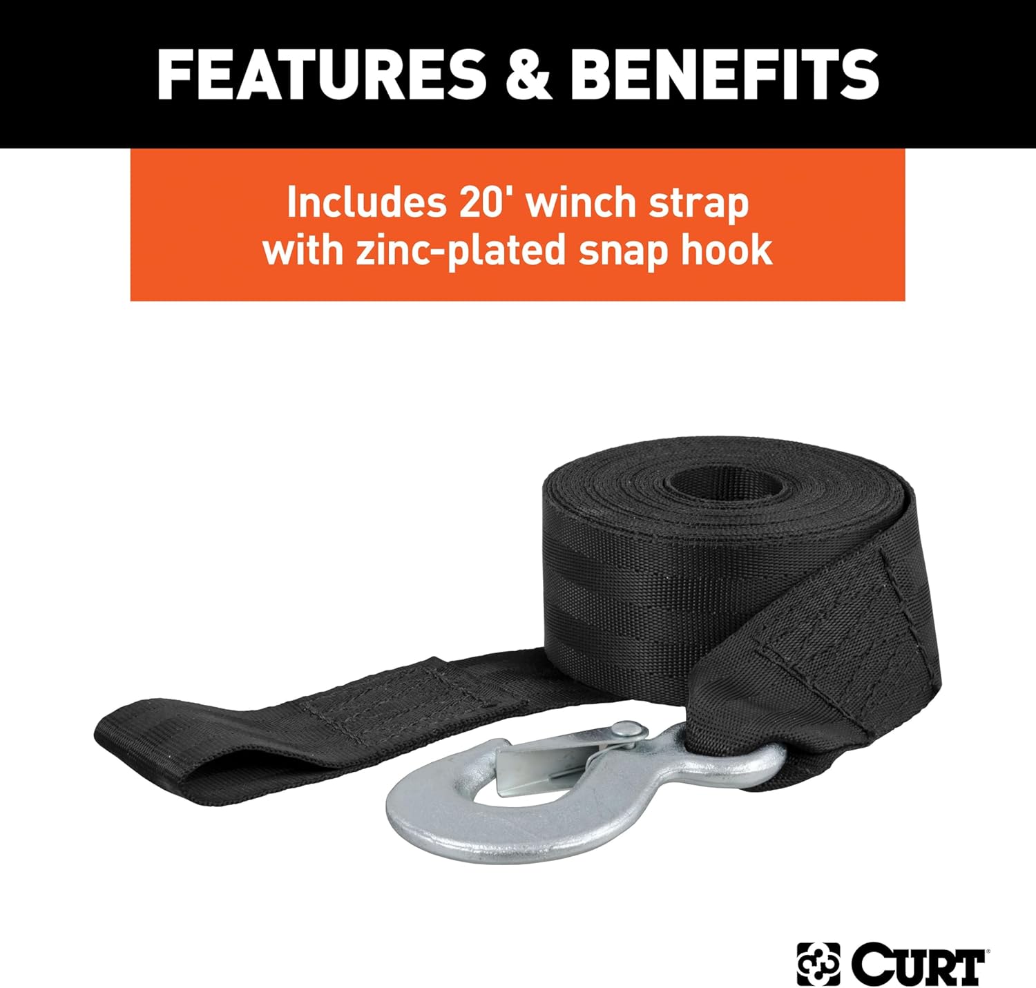 CURT 29435 Manual Hand Crank Boat Trailer Winch, 1,400 lbs Capacity, 7-1/2" Handle, 4.2:1 Gear Ratio, 20' Strap