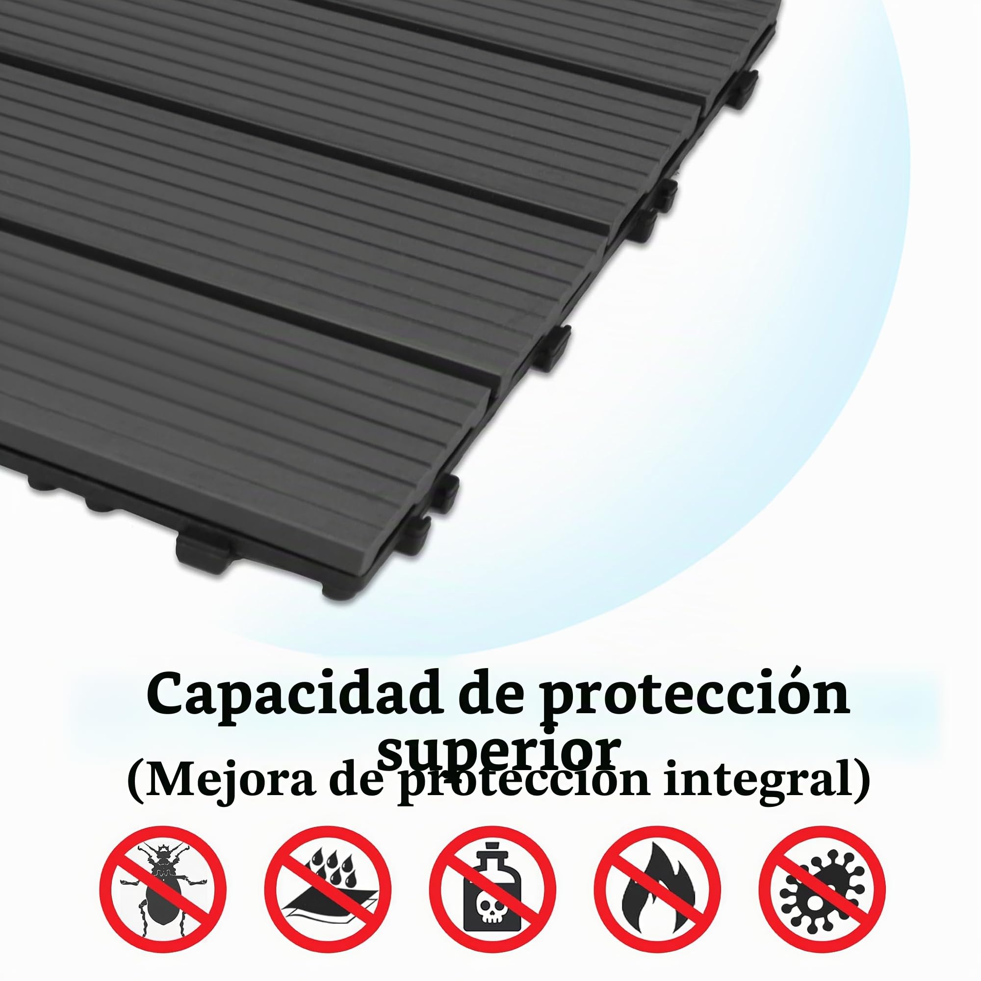Froadp 60x30cm WPC Baldosa de Madera,Suelos de Plástico Compuesto de Exterior, Cubiertas de Rejilla con Sistema de Enchufe para el Balcón de la Terraza del Jardín(6 pcs, Antracita)