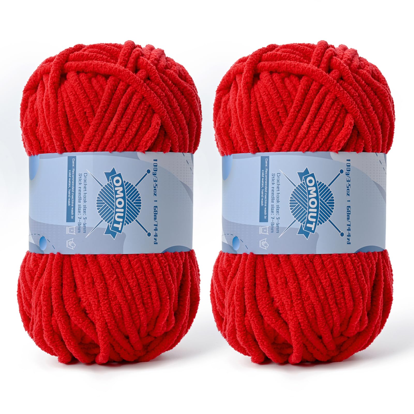 2 Pack Chunky Chenille Yarn for Crocheting, Baby Yarn for Crocheting Soft Blankets, Bulky Yarns for Crochet Amigurumi, 200g (148.7yds) Fluffy Velvet Yarns for Hand Knitting (2 Red)