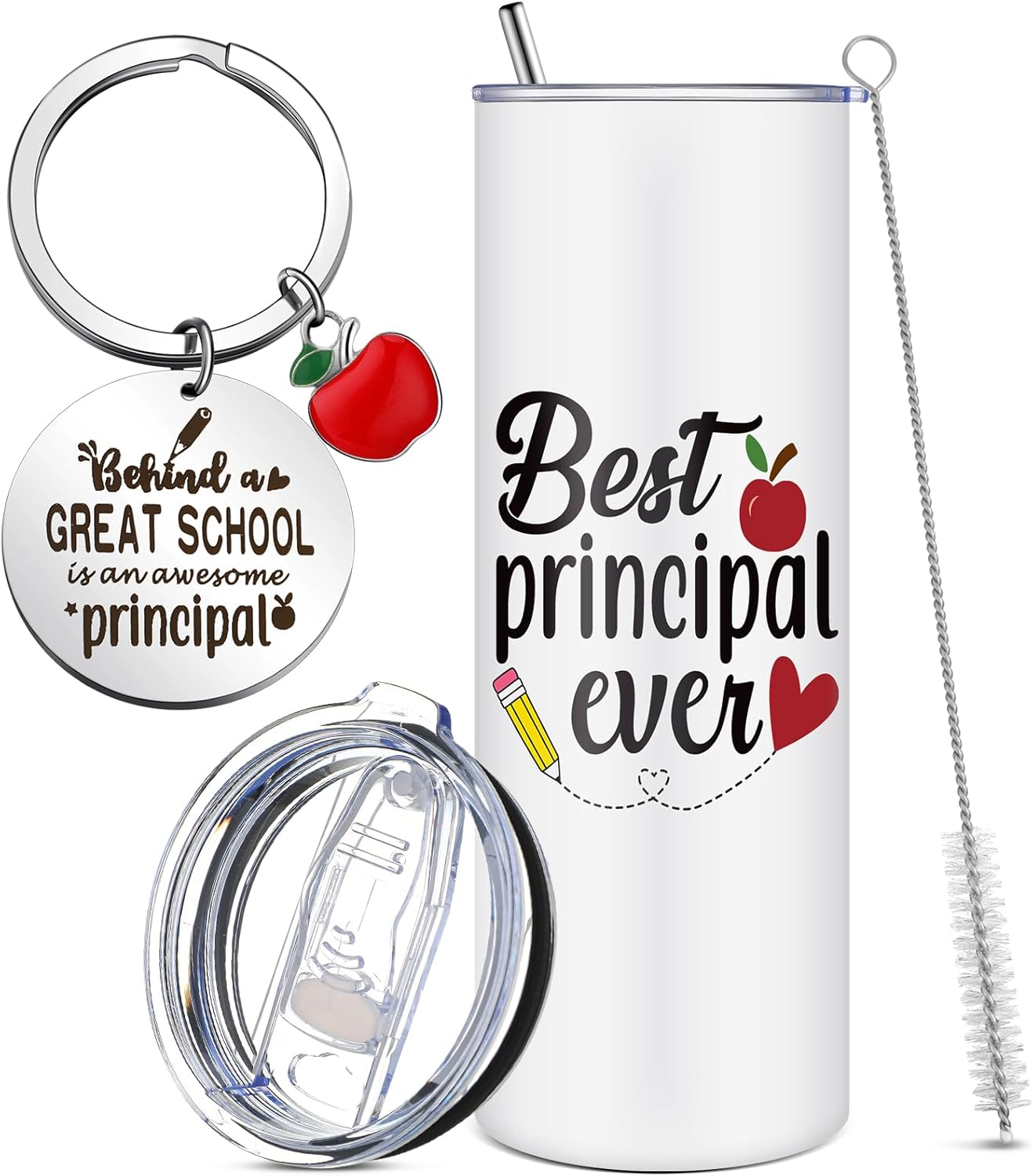 Tioncy Principal Appreciation Gifts for Women Men, 20oz Tumbler with Lid and Straw Stainless Steel Keychain Gifts for Principal Day, Graduations, Birthday, Retirement