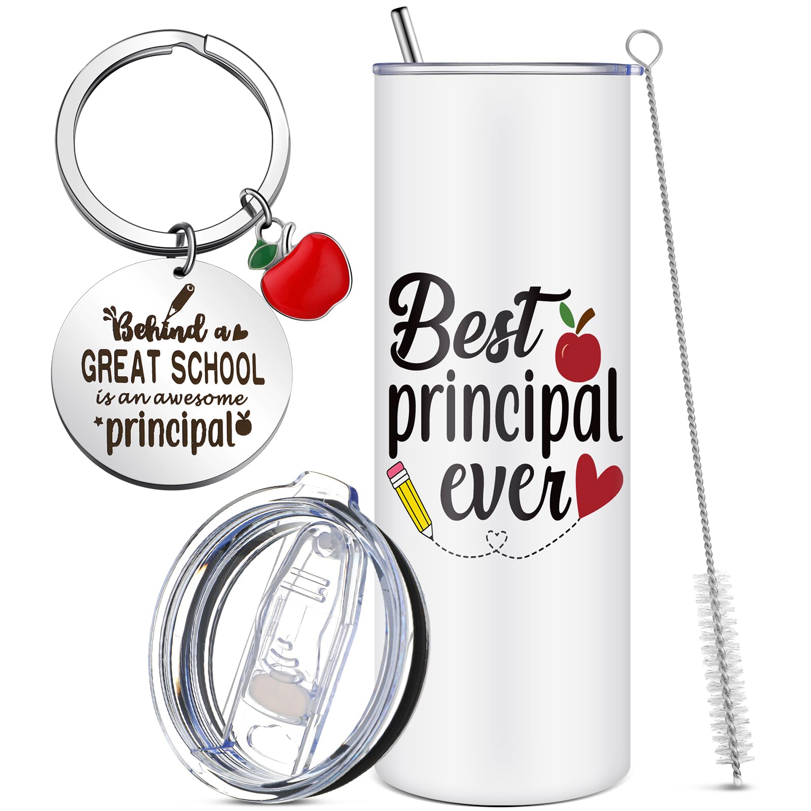 Tioncy Principal Appreciation Gifts for Women Men, 20oz Tumbler with Lid and Straw Stainless Steel Keychain Gifts for Principal Day, Graduations, Birthday, Retirement