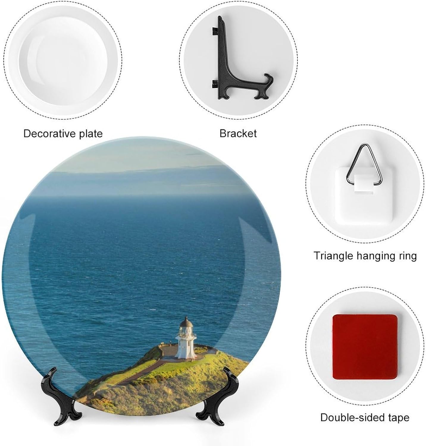 Cape Reinga Lighthouse New Zealands Decorative Plates for Display Ceramic Plate Tray with Stand Hanger Home Decor