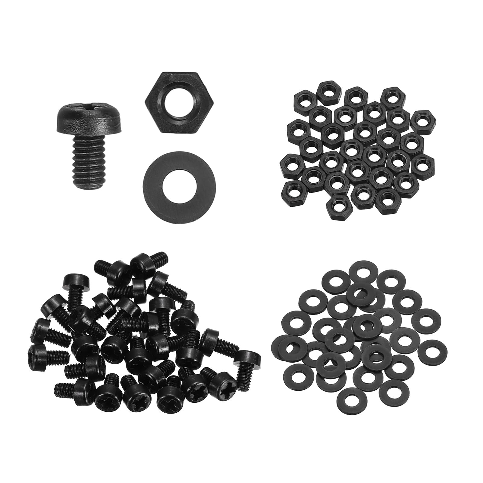 sourcing map 30 Set M2.5x4mm Nylon PA66 Plastic Cross Round Head Screw Phillips Bolts Hex Nuts Flat Washers Assortment Kit, Metric Full Thread Bolt Fasteners for DIY Machine Assembly, Black — image 1