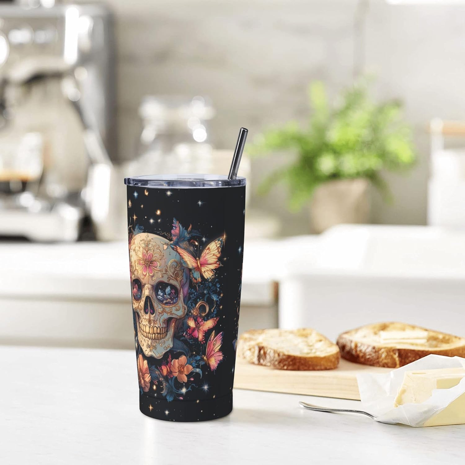 Skull Tumbler with Lid and Straw 20 oz Stainless Steel Cup Vacuum Insulated Leakproof Coffee mug for Home Office Travel Holiday Gifts - Image 7