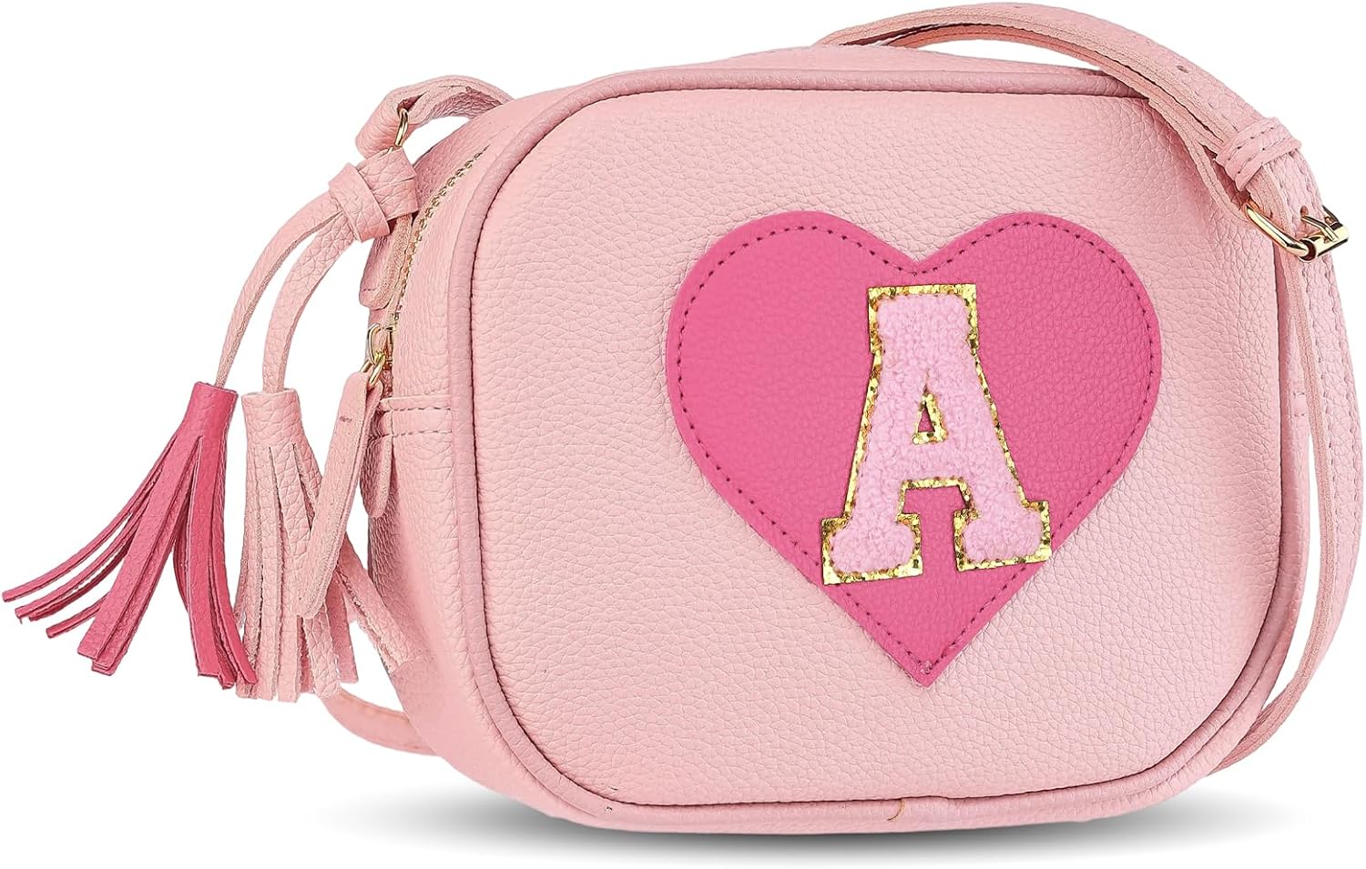 Personalized Initial Girls Purse Crossbody Bag with Tassel Novelty Wallet for Kids Shoulder Purse Birthday Gift for 2-10 Year Old-M