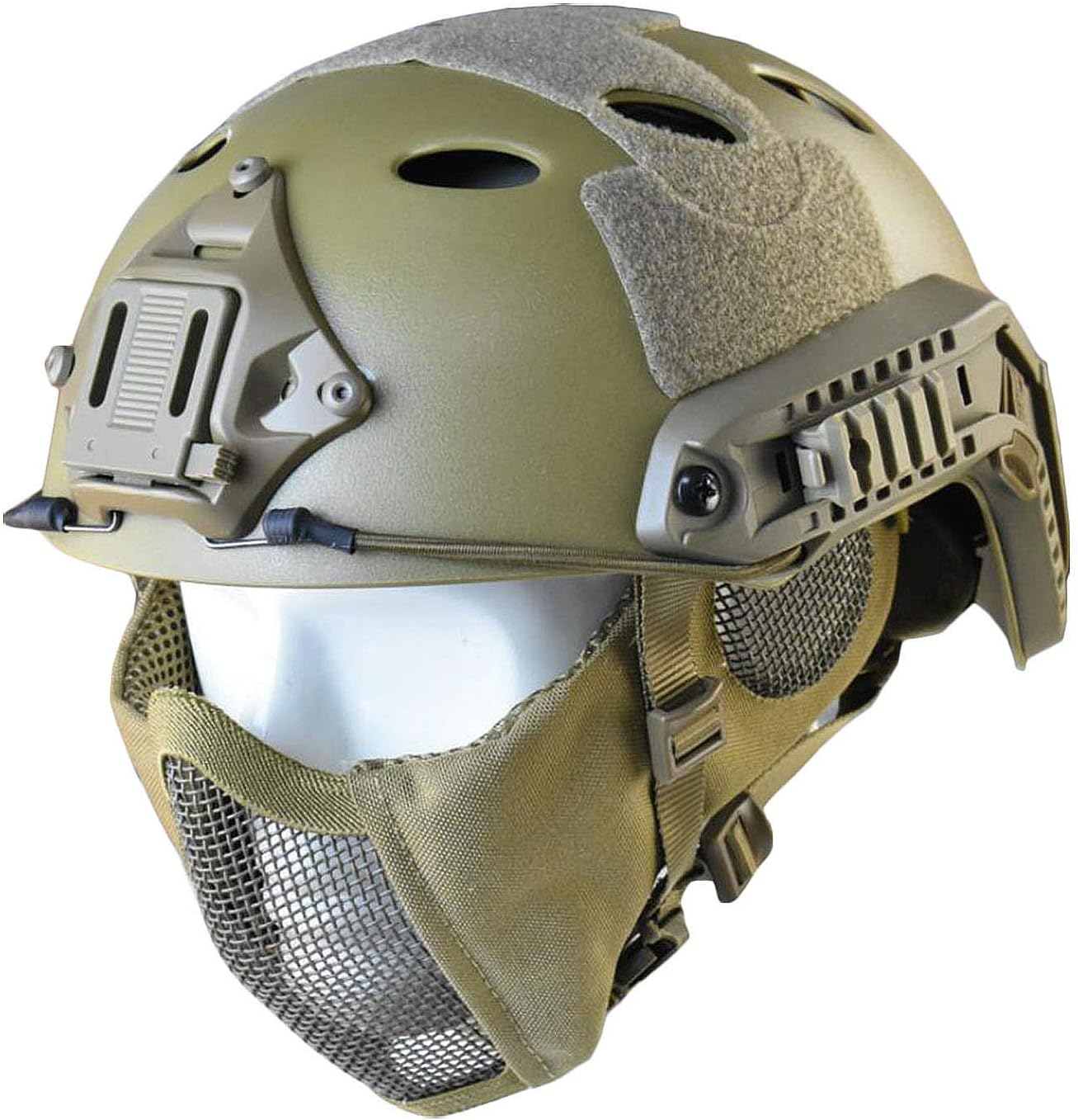 Tactical Foldable Half Face Airsoft Mesh Mask with Ear Protection and Tactical Airsoft Fast Helmet Adjustable H-Nape Helmet Chin Strap Large Size for Older Teenager or Adult (CAMO) : Sports & Outdoors