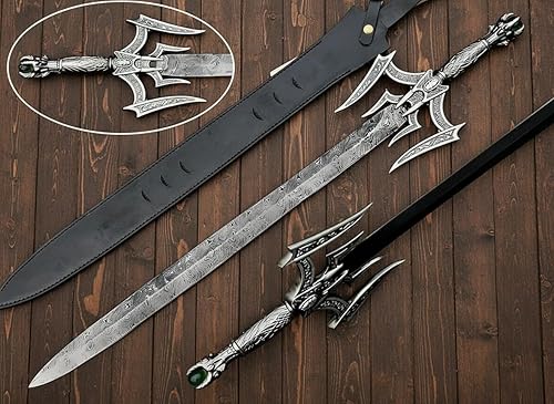 Miniatura 2 de Maximus Gladius - Espada romana, hoja de doble borde de acero de Damasco forjado a mano, mango de madera de nogal con espaciadores de latón, 29