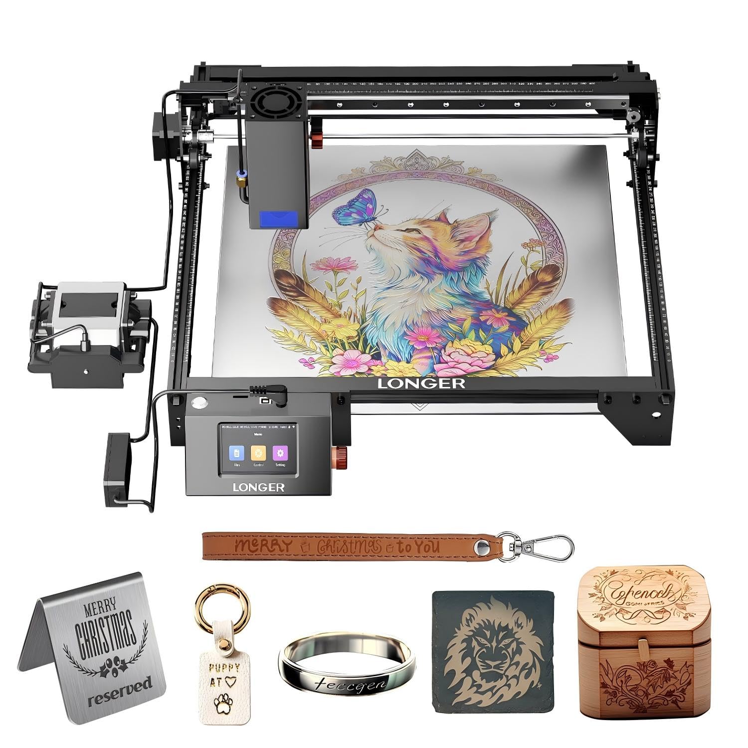 Longer 40W Laser Gravurgerät mit eigenentwickeltem Chip, 40000mW, 24000 mm/min, 3.5 Zoll Touchscreen & Offline-App Steuerung - für Metall, Holz, Acryl, Glas, Leder