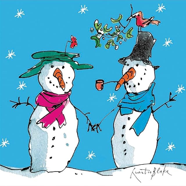 Woodmansterne Pack of 5 Illustrated Christmas Cards - 'Snow Couple' - 5 Cards of 1 Design from the Quentin Blake Range