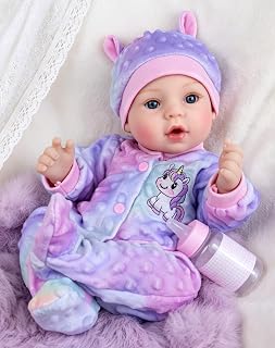 Aori Lifelike Reborn Dolls,18 Inch Realistic Newborn Girl in Purple Outfit | Weighted Baby Girl Doll with Feeding Set for Pretend Play, Photography, Collecting and Adoption Day Play