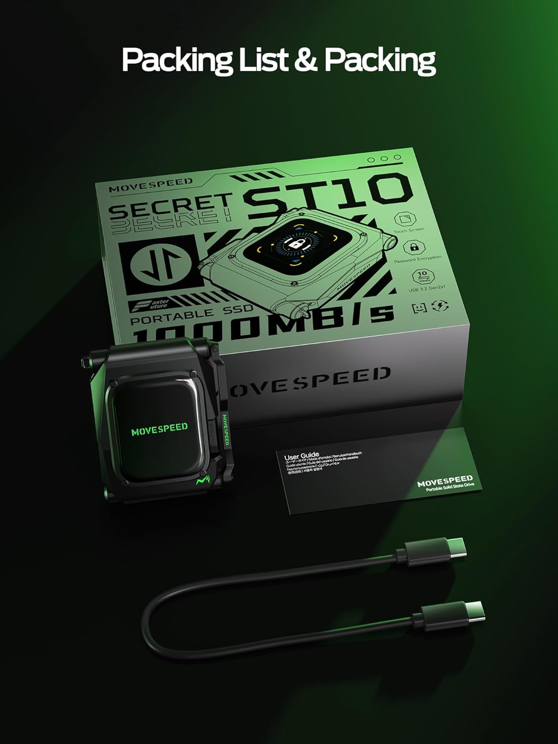 MOVE SPEED External Hard Drive with Touchscreen, Up to 10Gbps Portable SSD, USB-C 3.2 Gen2, Compatible with iPhone, Windows, Mac & More (ST10,1TB) - Image 8