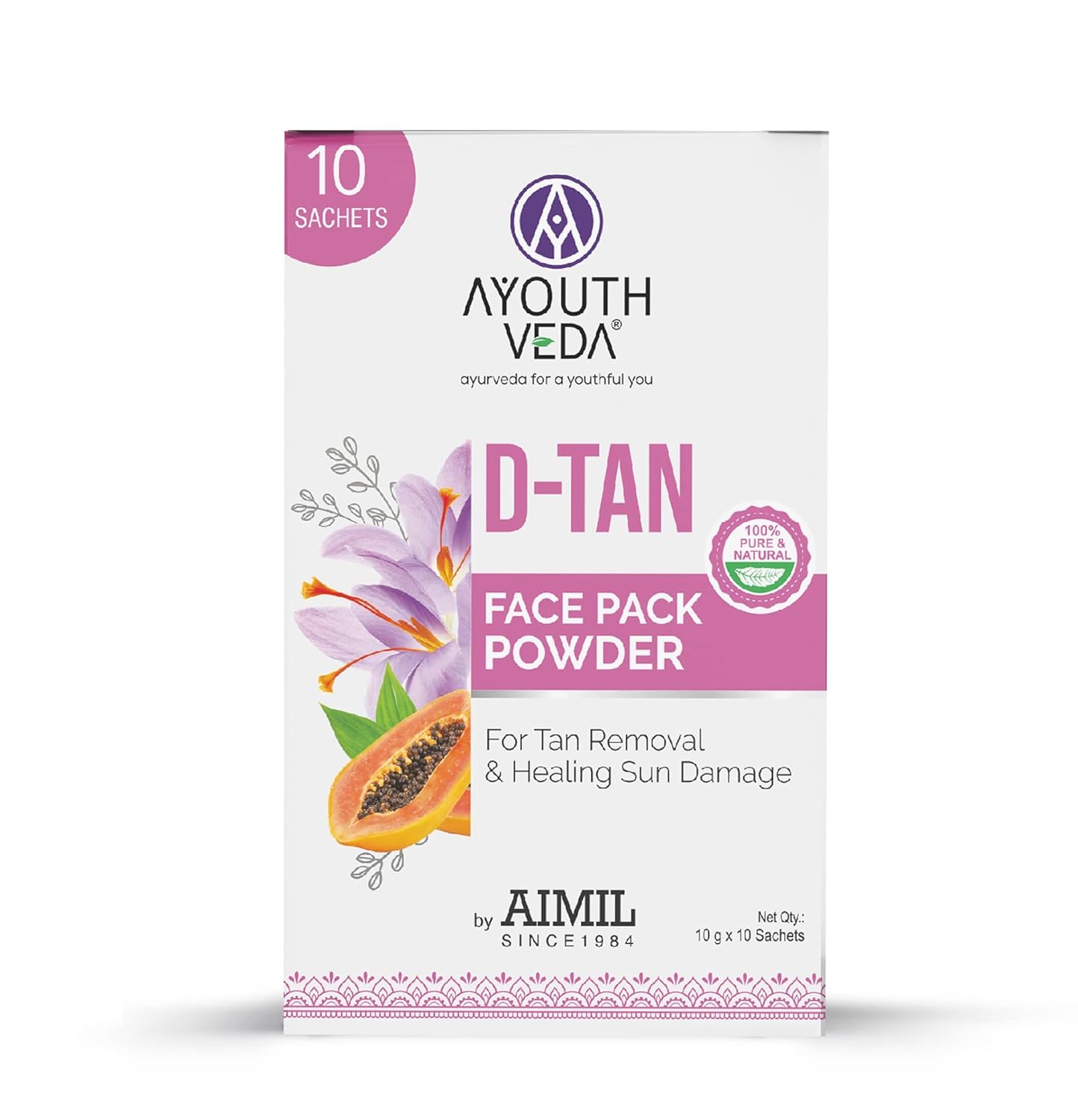 Ayouthveda DTAN Face Pack Powder for Tan, Sun Damage, Oil Control